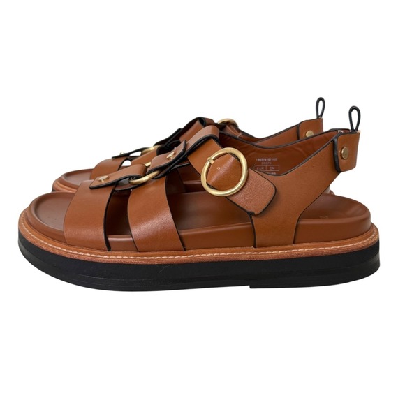 Zara Shoes - Zara Womens Brown Leather Platform Strappy Gladiator Sandals Gold Buckle Size 41